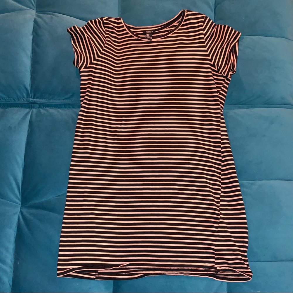 Forever 21 beige and black striped shirt dress